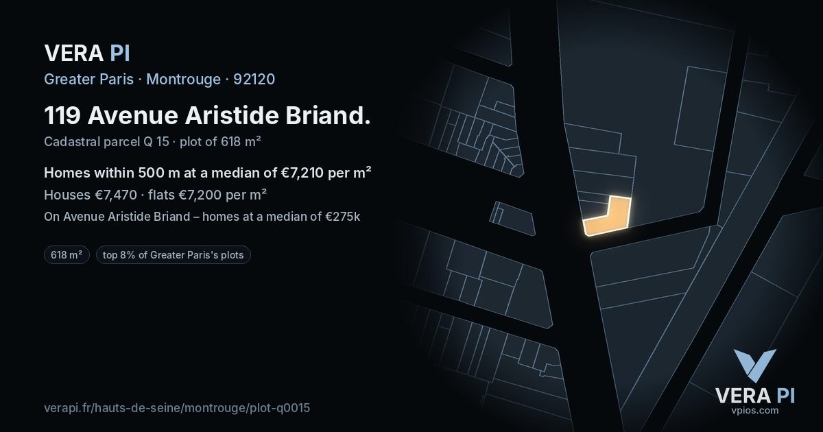 119 Avenue Aristide Briand, Montrouge at night – the plot lit, the parcels around coloured by the prices near them