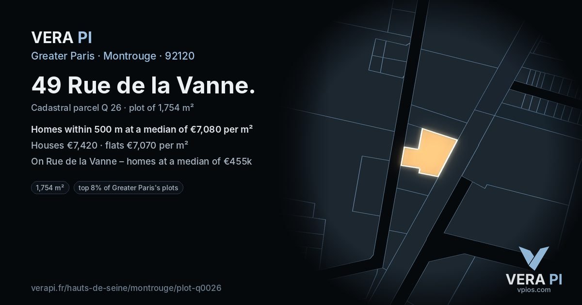 49 Rue de la Vanne, Montrouge at night – the plot lit, the parcels around coloured by the prices near them