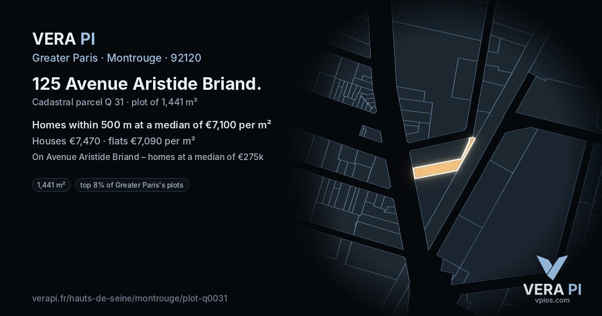 125 Avenue Aristide Briand, Montrouge at night – the plot lit, the parcels around coloured by the prices near them