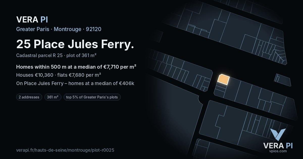 25 Place Jules Ferry, Montrouge at night – the plot lit, the parcels around coloured by the prices near them