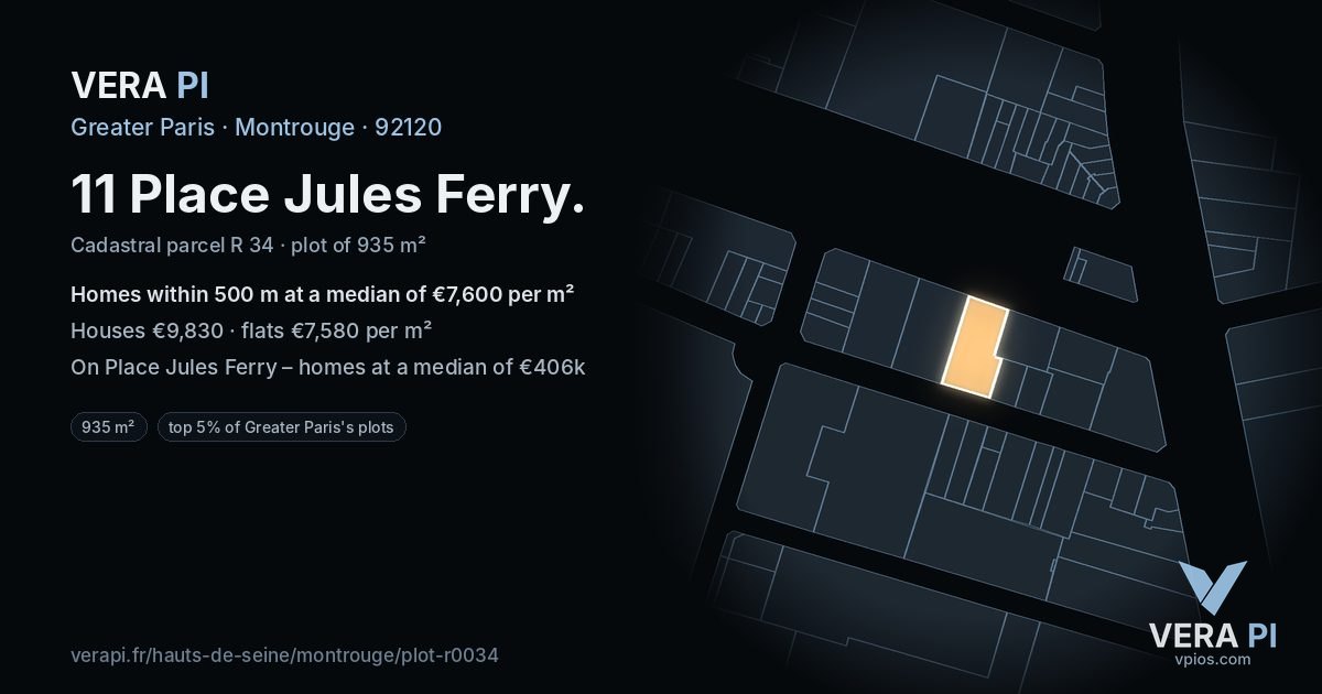 11 Place Jules Ferry, Montrouge at night – the plot lit, the parcels around coloured by the prices near them