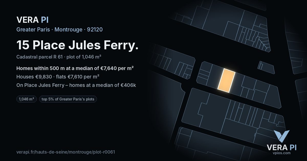 15 Place Jules Ferry, Montrouge at night – the plot lit, the parcels around coloured by the prices near them