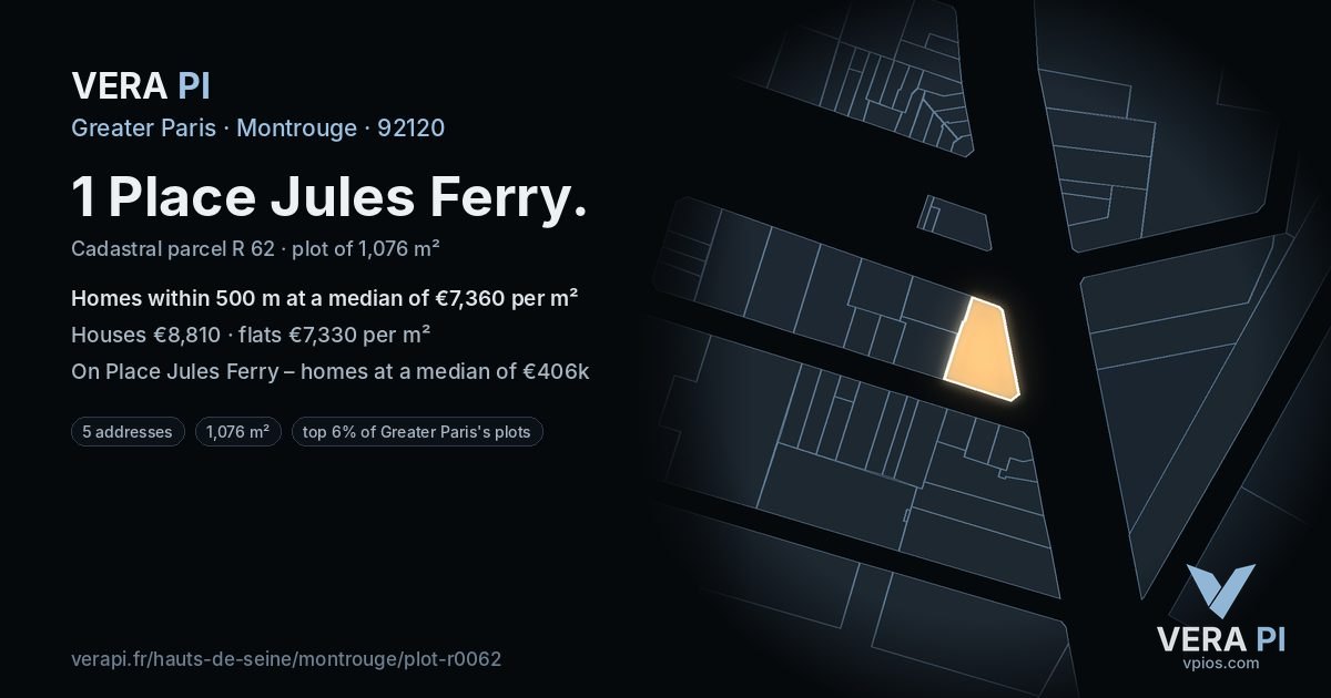 1 Place Jules Ferry, Montrouge at night – the plot lit, the parcels around coloured by the prices near them