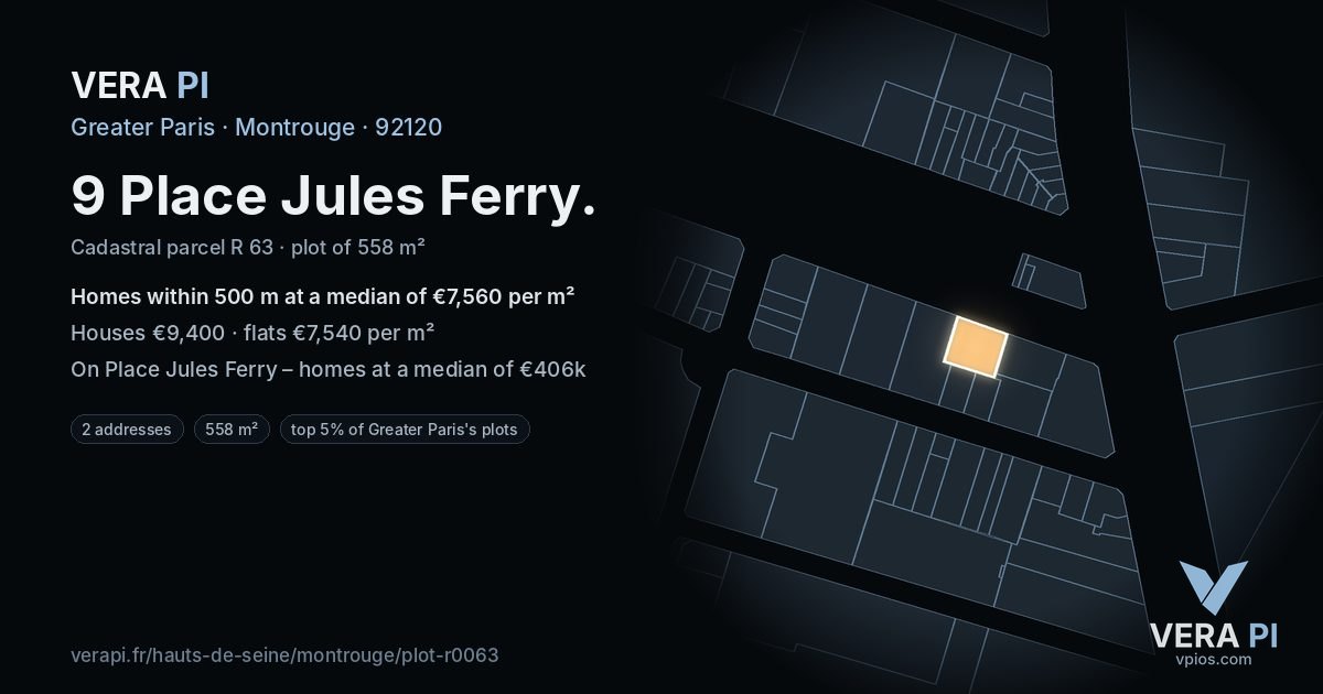 9 Place Jules Ferry, Montrouge at night – the plot lit, the parcels around coloured by the prices near them