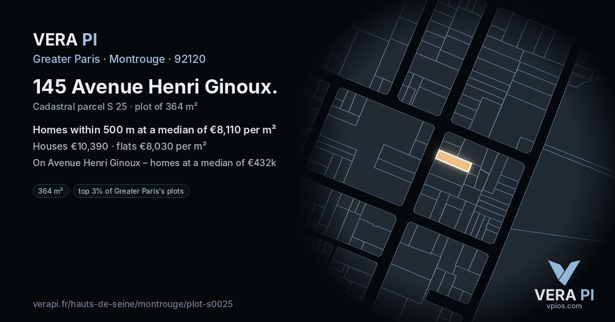 145 Avenue Henri Ginoux, Montrouge at night – the plot lit, the parcels around coloured by the prices near them