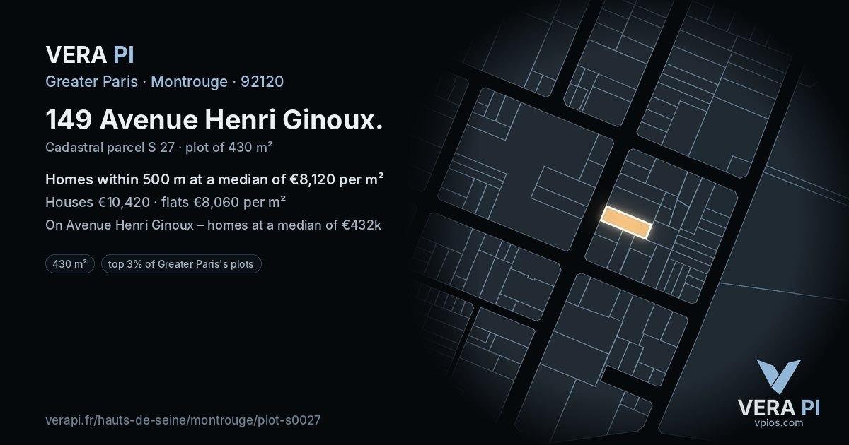 149 Avenue Henri Ginoux, Montrouge at night – the plot lit, the parcels around coloured by the prices near them