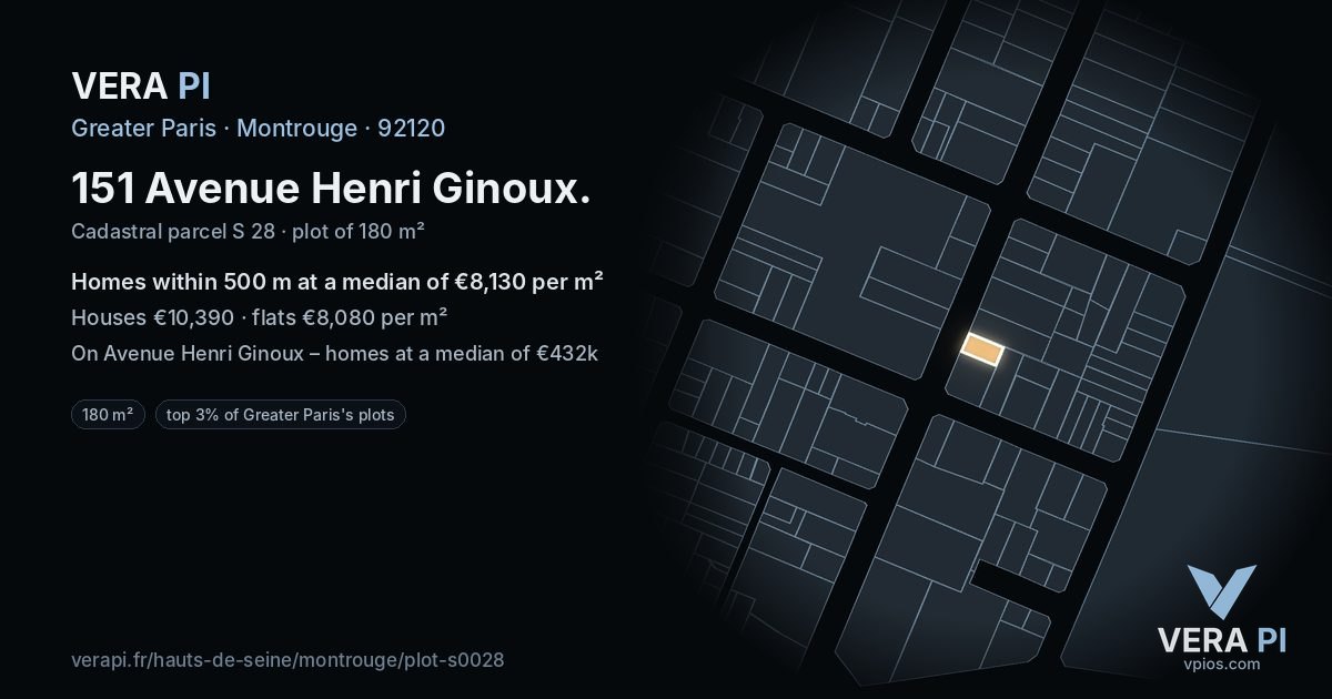 151 Avenue Henri Ginoux, Montrouge at night – the plot lit, the parcels around coloured by the prices near them