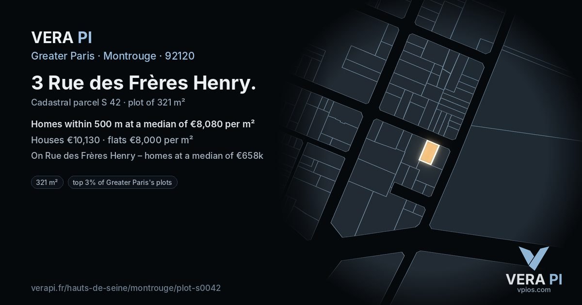 3 Rue des Frères Henry, Montrouge at night – the plot lit, the parcels around coloured by the prices near them