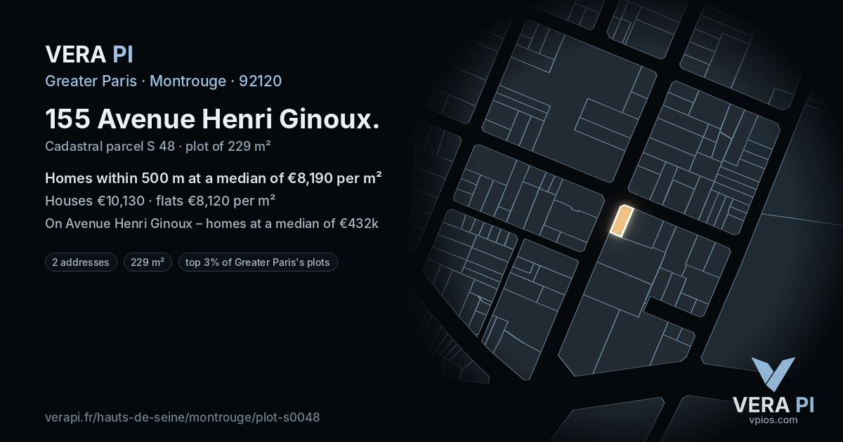 155 Avenue Henri Ginoux, Montrouge at night – the plot lit, the parcels around coloured by the prices near them
