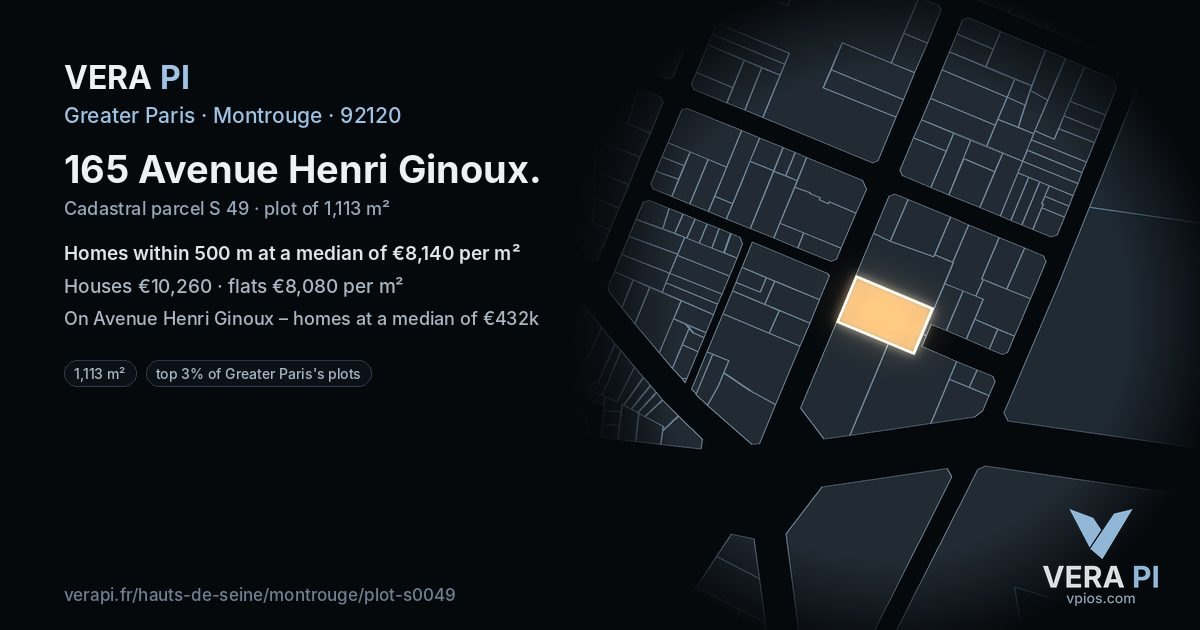 165 Avenue Henri Ginoux, Montrouge at night – the plot lit, the parcels around coloured by the prices near them