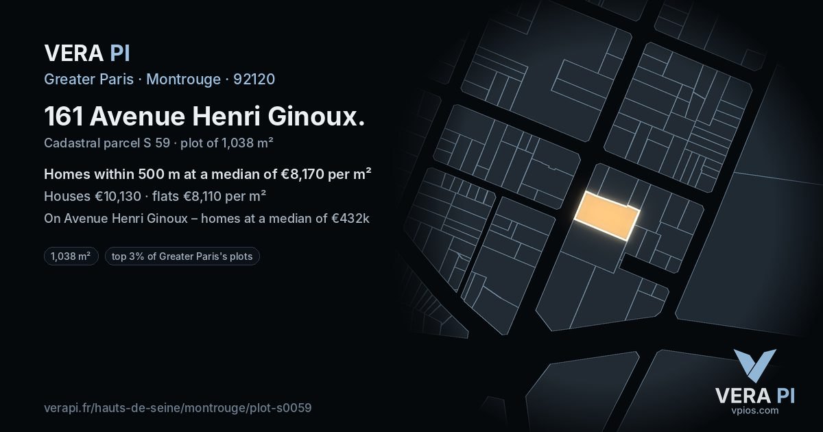 161 Avenue Henri Ginoux, Montrouge at night – the plot lit, the parcels around coloured by the prices near them