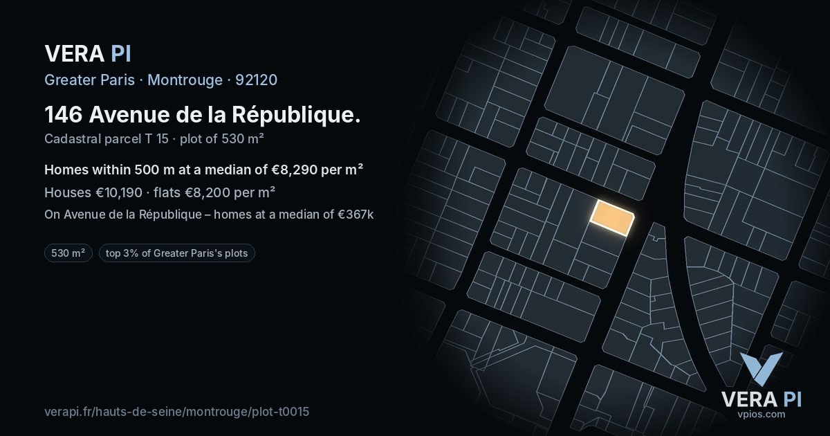 146 Avenue de la République, Montrouge at night – the plot lit, the parcels around coloured by the prices near them