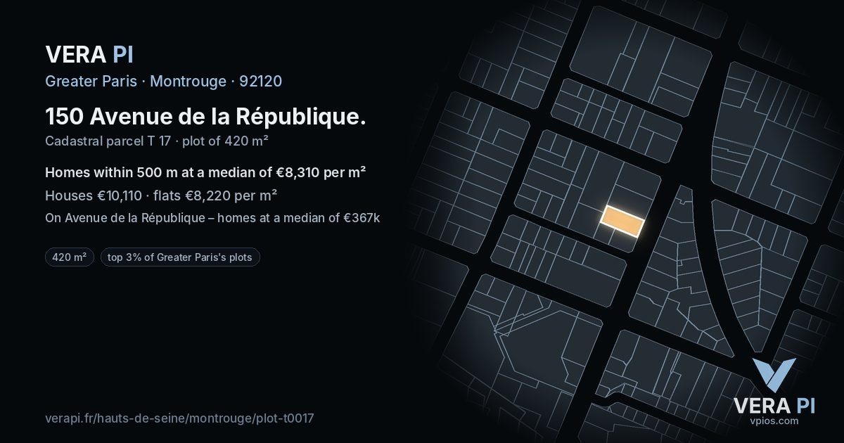 150 Avenue de la République, Montrouge at night – the plot lit, the parcels around coloured by the prices near them