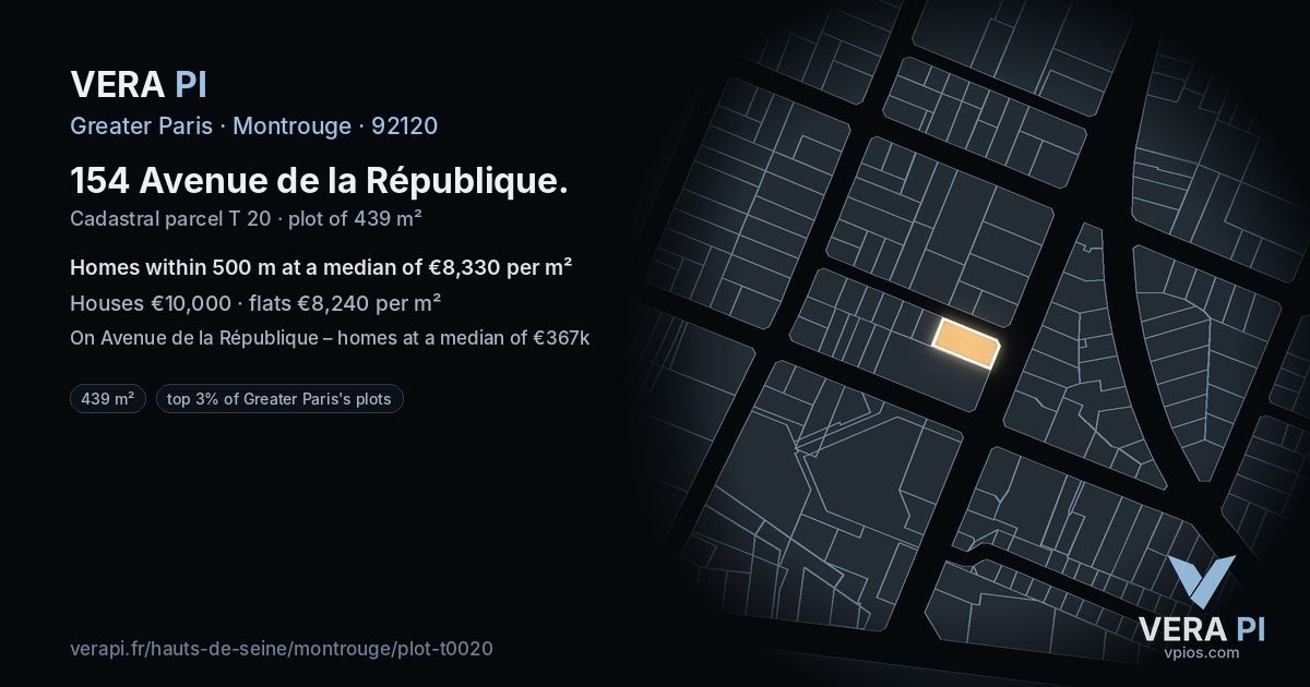 154 Avenue de la République, Montrouge at night – the plot lit, the parcels around coloured by the prices near them