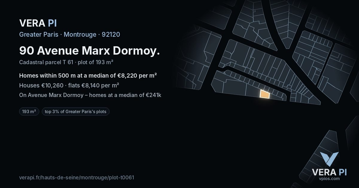 90 Avenue Marx Dormoy, Montrouge at night – the plot lit, the parcels around coloured by the prices near them
