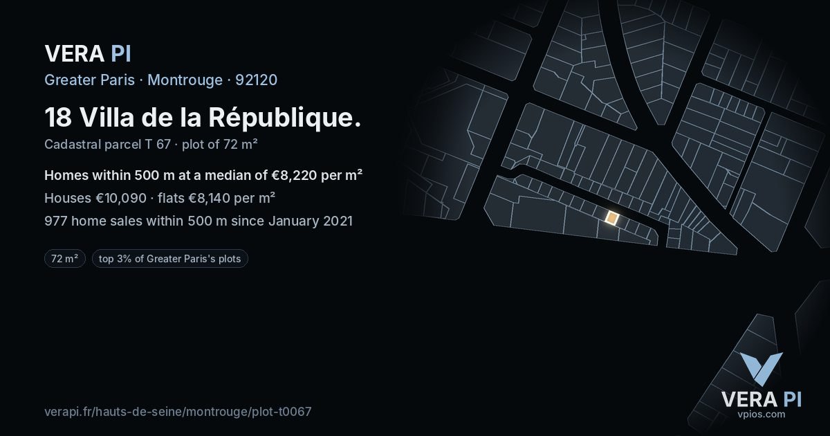 18 Villa de la République, Montrouge at night – the plot lit, the parcels around coloured by the prices near them