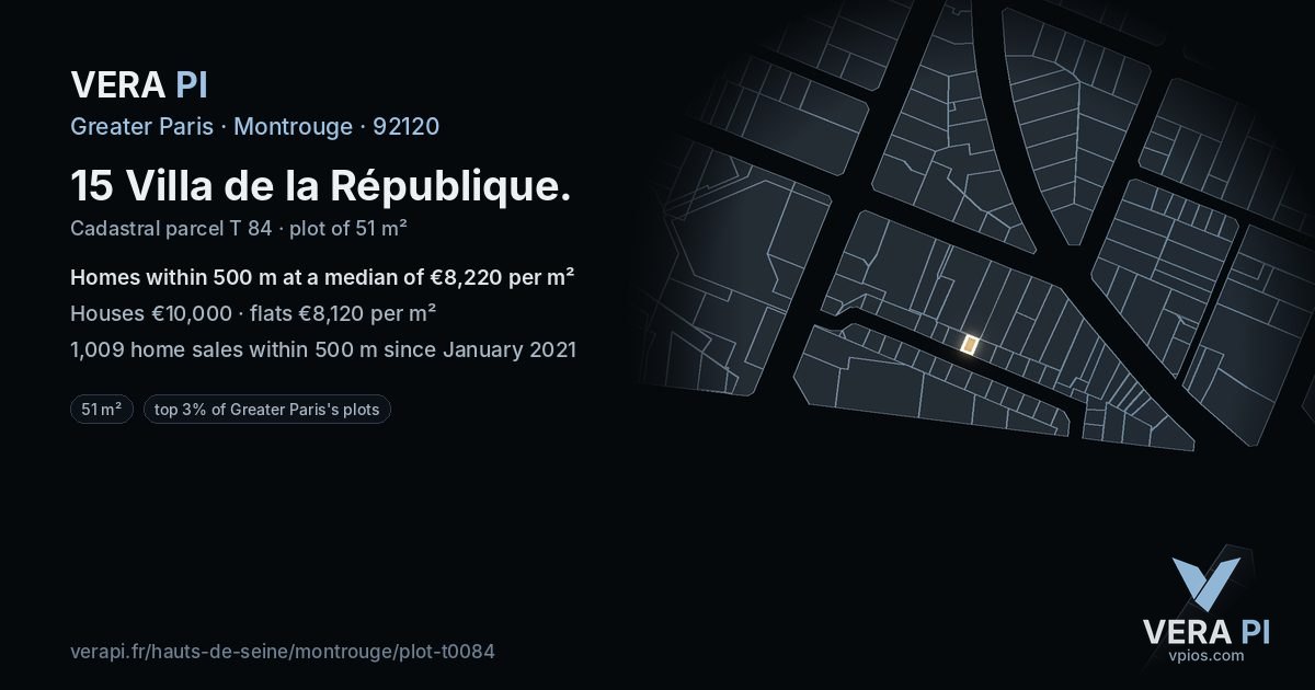 15 Villa de la République, Montrouge at night – the plot lit, the parcels around coloured by the prices near them