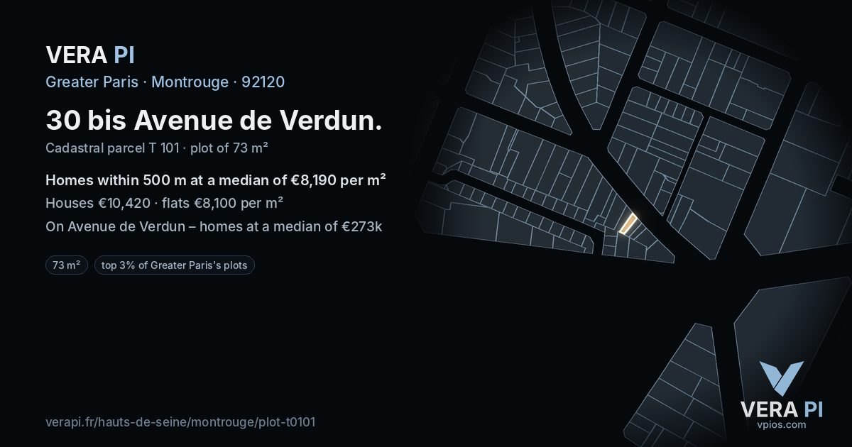 30 bis Avenue de Verdun, Montrouge at night – the plot lit, the parcels around coloured by the prices near them