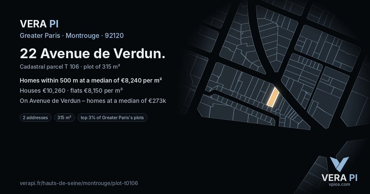 22 Avenue de Verdun, Montrouge at night – the plot lit, the parcels around coloured by the prices near them