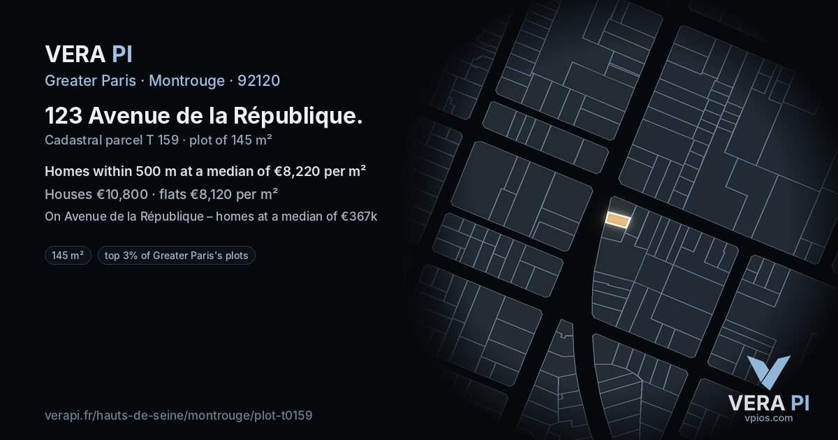 123 Avenue de la République, Montrouge at night – the plot lit, the parcels around coloured by the prices near them