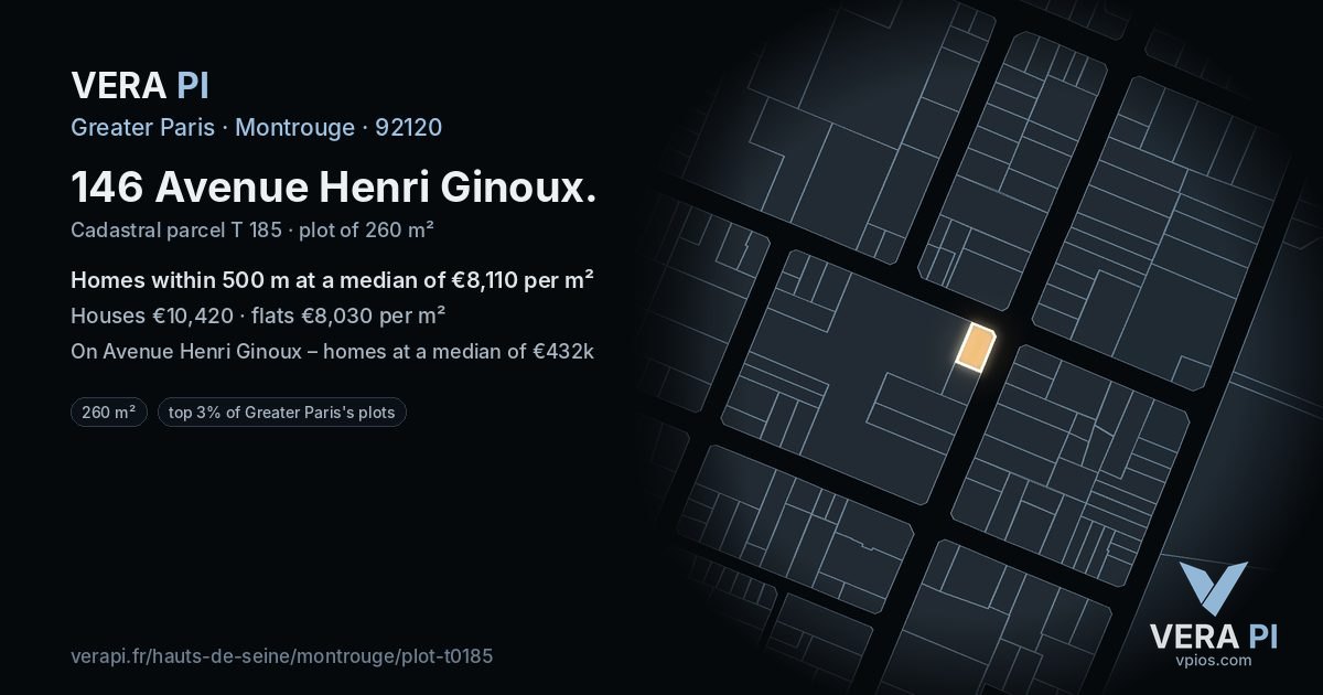 146 Avenue Henri Ginoux, Montrouge at night – the plot lit, the parcels around coloured by the prices near them