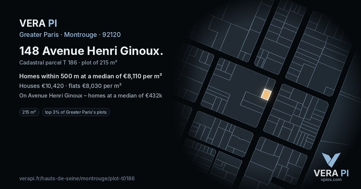 148 Avenue Henri Ginoux, Montrouge at night – the plot lit, the parcels around coloured by the prices near them