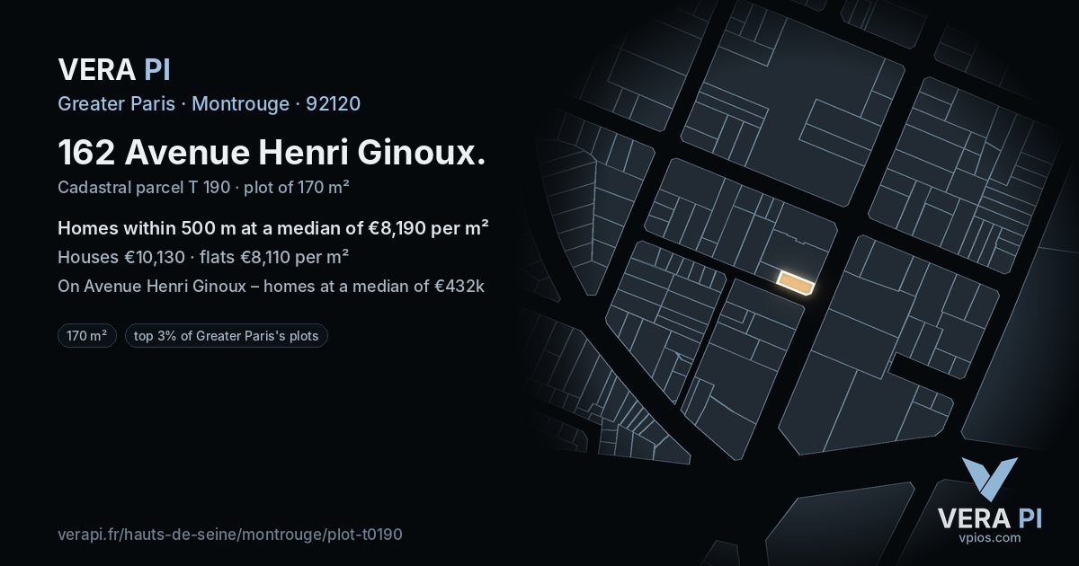 162 Avenue Henri Ginoux, Montrouge at night – the plot lit, the parcels around coloured by the prices near them