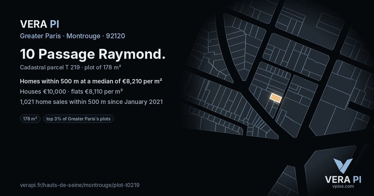 10 Passage Raymond, Montrouge at night – the plot lit, the parcels around coloured by the prices near them