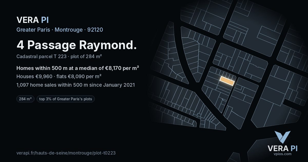 4 Passage Raymond, Montrouge at night – the plot lit, the parcels around coloured by the prices near them