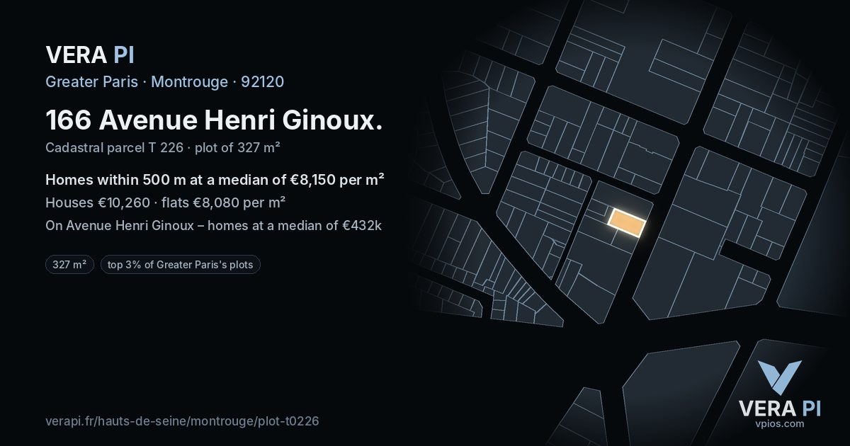 166 Avenue Henri Ginoux, Montrouge at night – the plot lit, the parcels around coloured by the prices near them