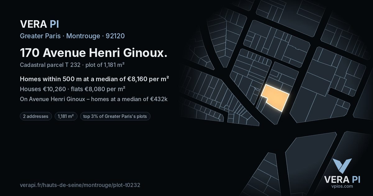 170 Avenue Henri Ginoux, Montrouge at night – the plot lit, the parcels around coloured by the prices near them