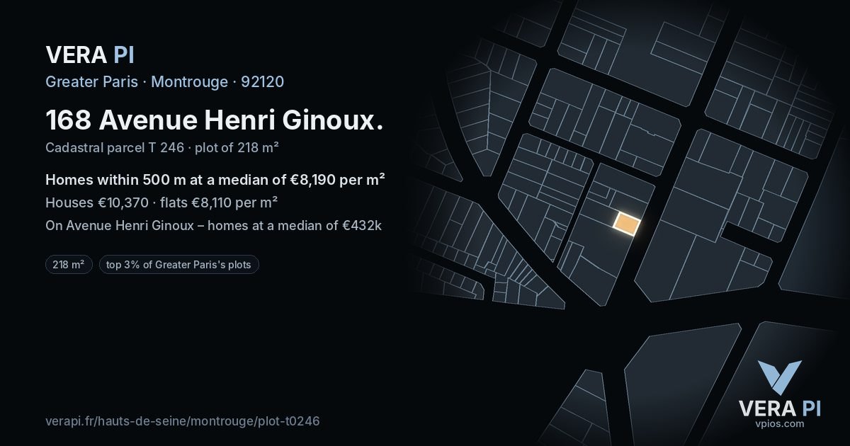168 Avenue Henri Ginoux, Montrouge at night – the plot lit, the parcels around coloured by the prices near them