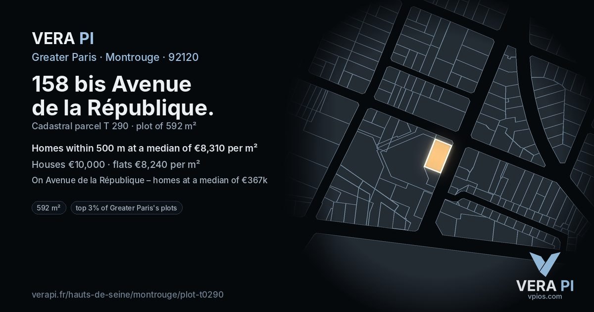 158 bis Avenue de la République, Montrouge at night – the plot lit, the parcels around coloured by the prices near them