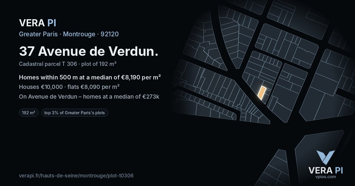 37 Avenue de Verdun, Montrouge at night – the plot lit, the parcels around coloured by the prices near them