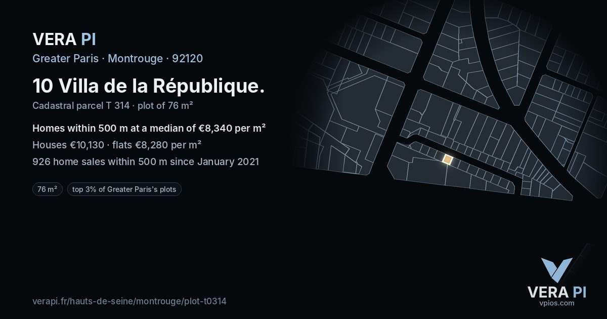 10 Villa de la République, Montrouge at night – the plot lit, the parcels around coloured by the prices near them