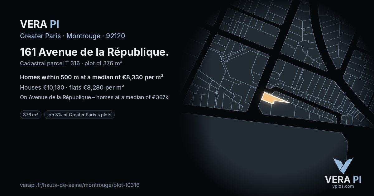161 Avenue de la République, Montrouge at night – the plot lit, the parcels around coloured by the prices near them