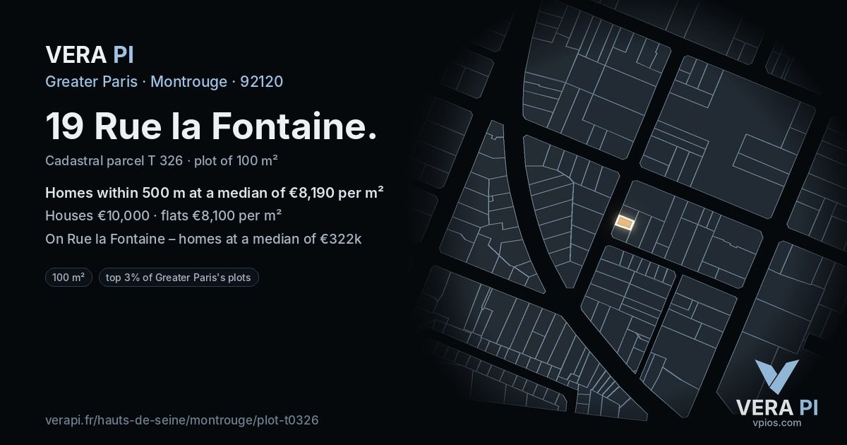 19 Rue la Fontaine, Montrouge at night – the plot lit, the parcels around coloured by the prices near them