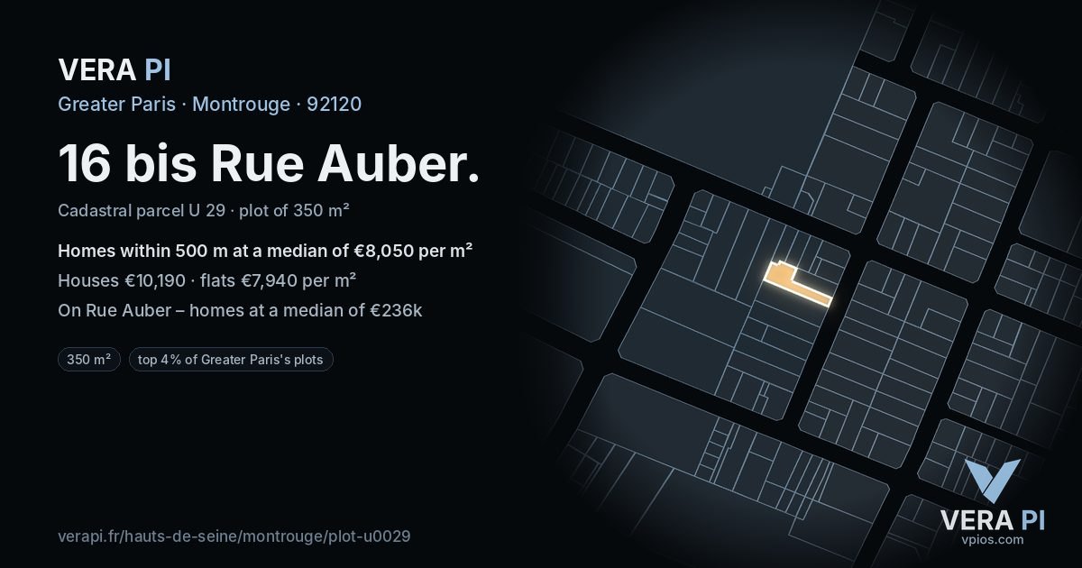 16 bis Rue Auber, Montrouge at night – the plot lit, the parcels around coloured by the prices near them