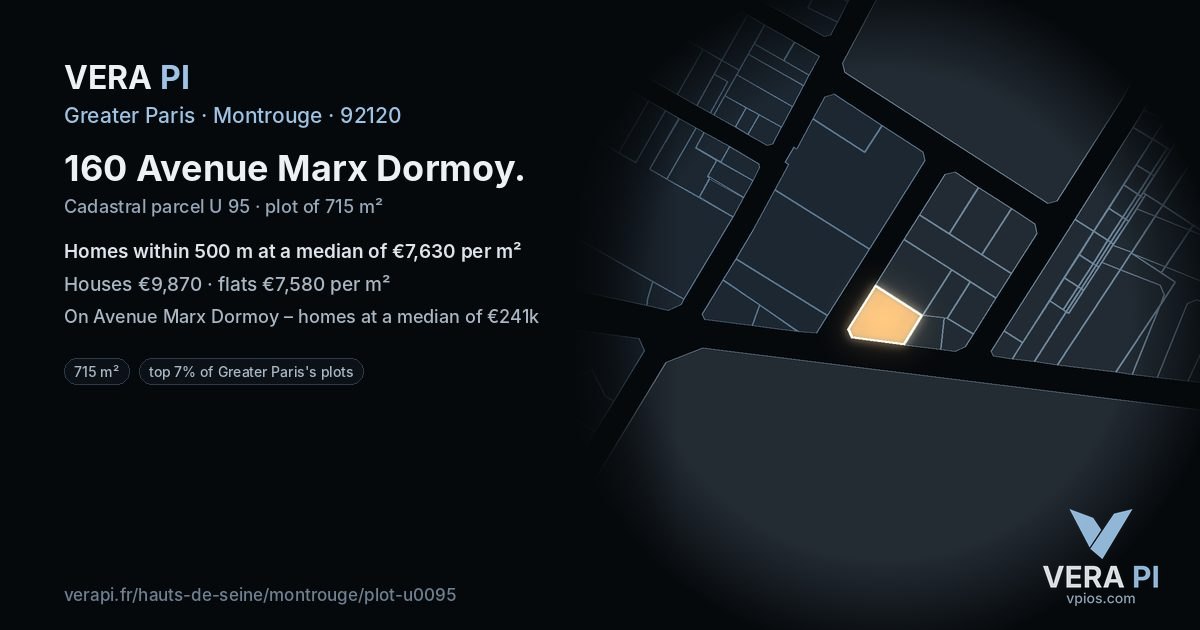 160 Avenue Marx Dormoy, Montrouge at night – the plot lit, the parcels around coloured by the prices near them