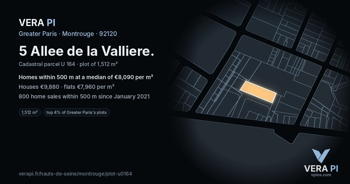 5 Allee de la Valliere, Montrouge at night – the plot lit, the parcels around coloured by the prices near them