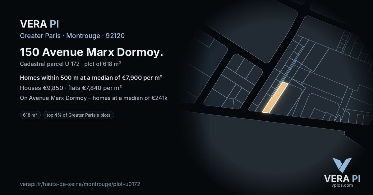 150 Avenue Marx Dormoy, Montrouge at night – the plot lit, the parcels around coloured by the prices near them