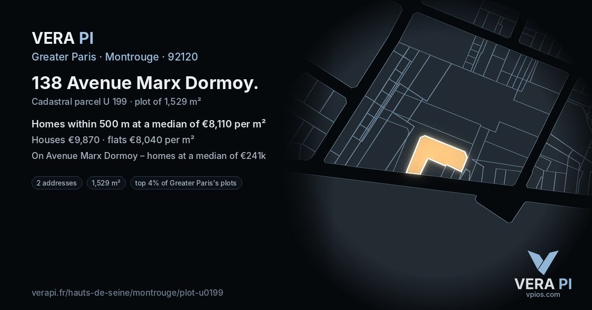 138 Avenue Marx Dormoy, Montrouge at night – the plot lit, the parcels around coloured by the prices near them