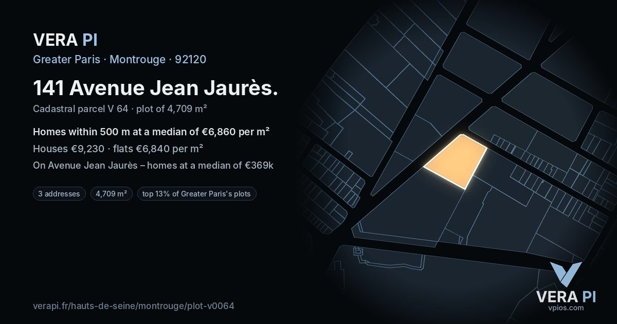 141 Avenue Jean Jaurès, Montrouge at night – the plot lit, the parcels around coloured by the prices near them