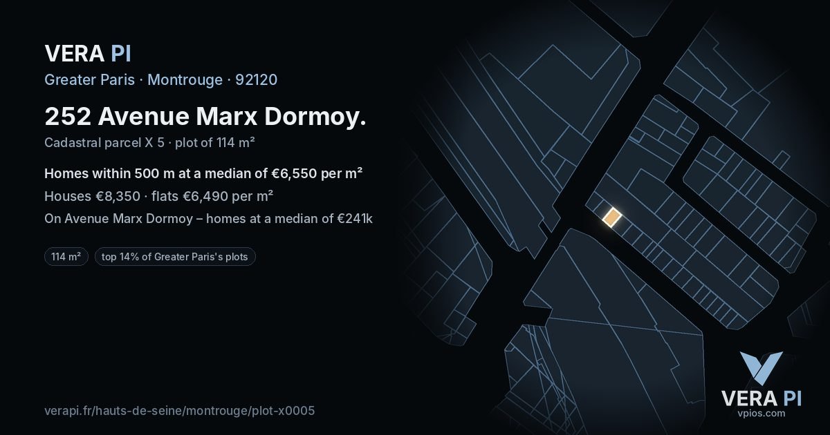 252 Avenue Marx Dormoy, Montrouge at night – the plot lit, the parcels around coloured by the prices near them
