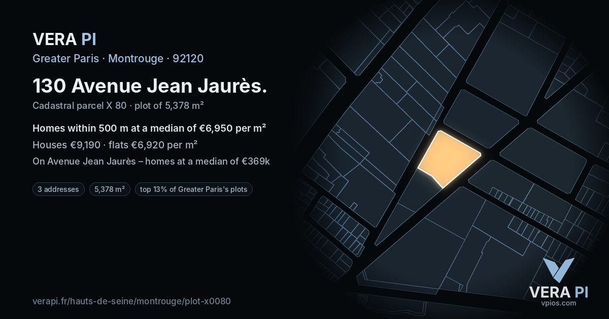 130 Avenue Jean Jaurès, Montrouge at night – the plot lit, the parcels around coloured by the prices near them