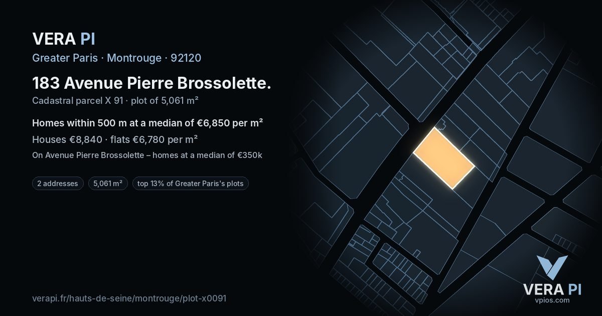 183 Avenue Pierre Brossolette, Montrouge at night – the plot lit, the parcels around coloured by the prices near them