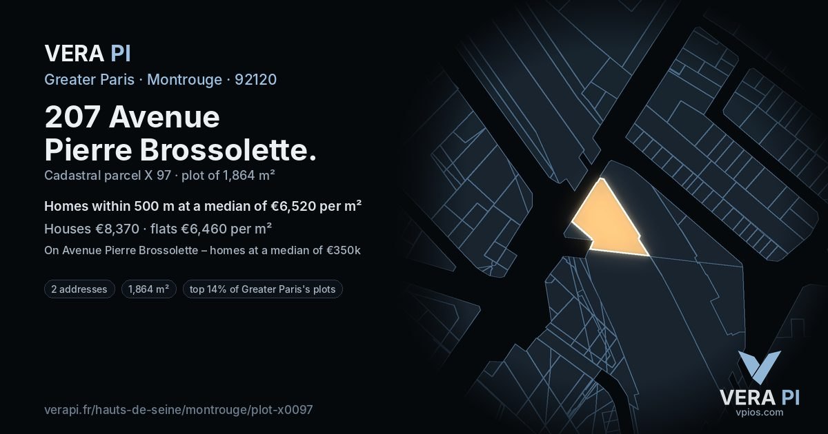 207 Avenue Pierre Brossolette, Montrouge at night – the plot lit, the parcels around coloured by the prices near them