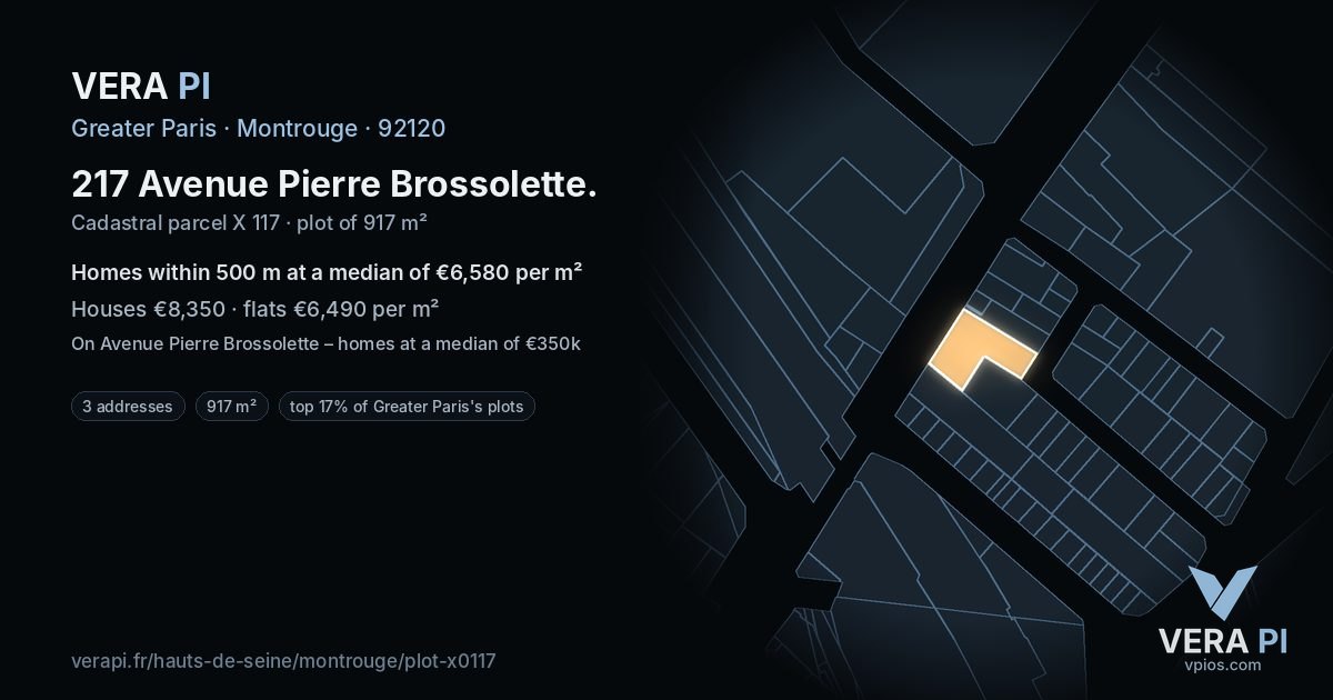 217 Avenue Pierre Brossolette, Montrouge at night – the plot lit, the parcels around coloured by the prices near them