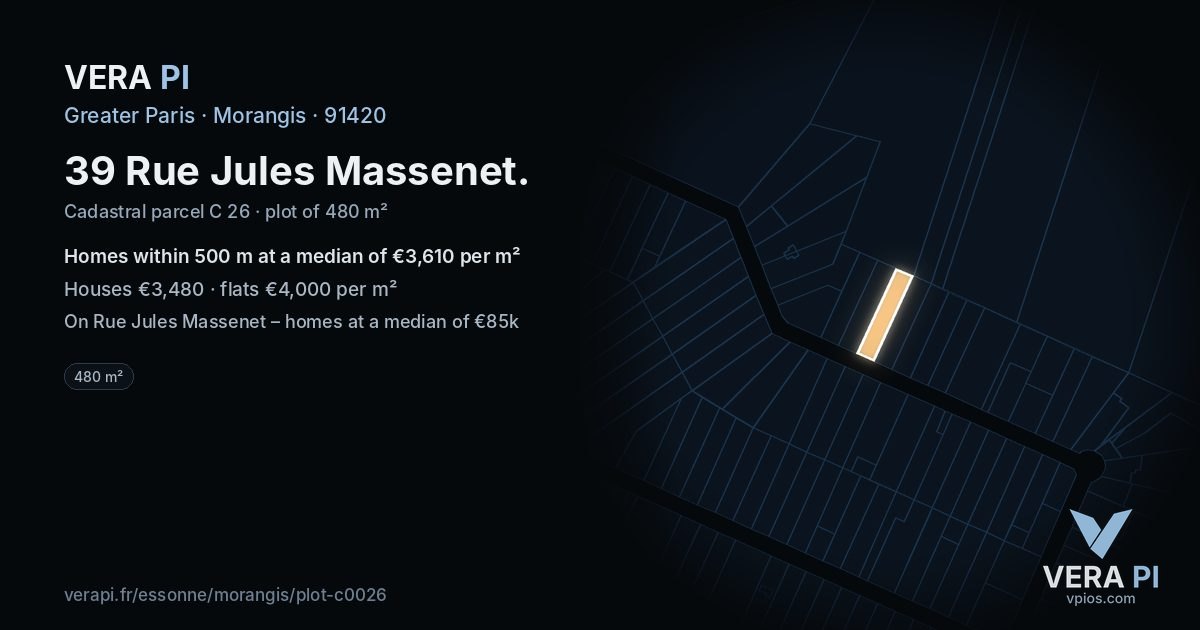39 Rue Jules Massenet, Morangis at night – the plot lit, the parcels around coloured by the prices near them