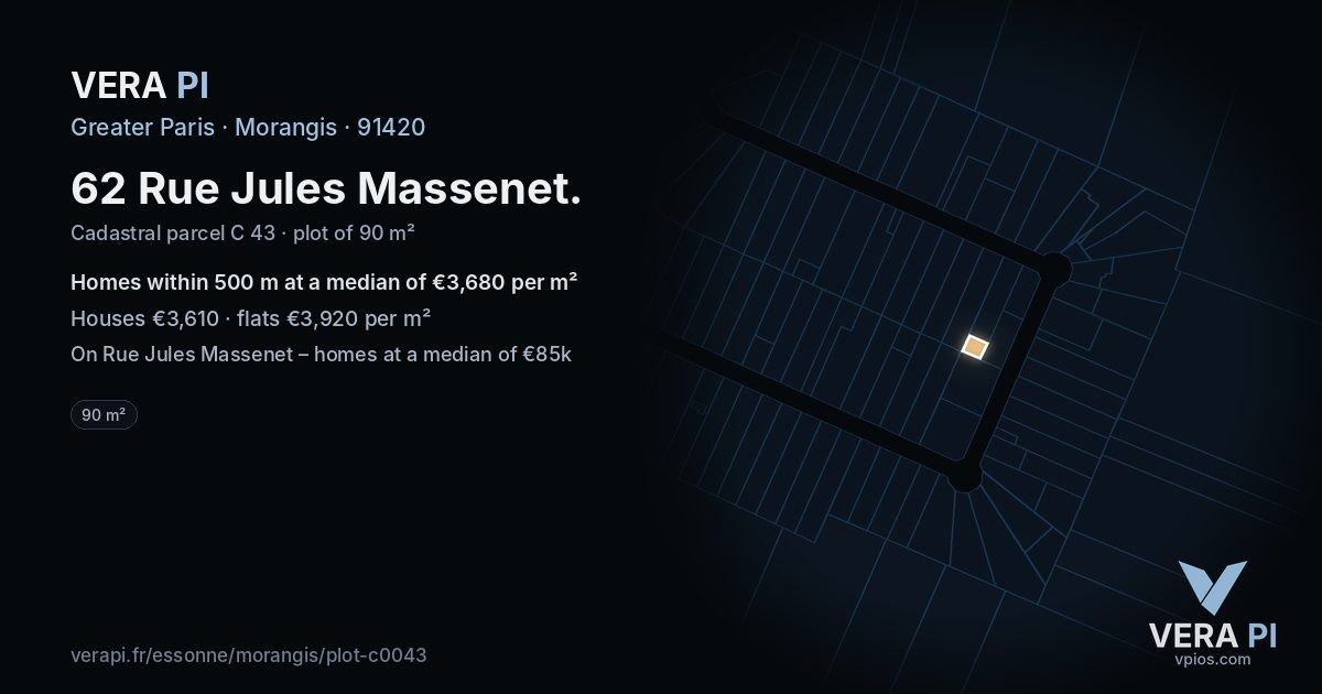 62 Rue Jules Massenet, Morangis at night – the plot lit, the parcels around coloured by the prices near them